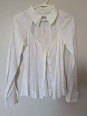 Sweetface cotton shirt Sz 4 corset-style boning and vertical pintuck White Y2K